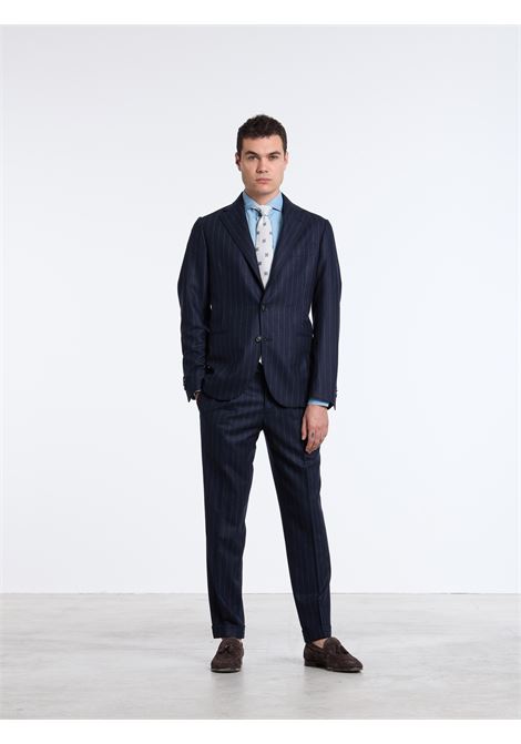 SINGLE-BREASTED PINSTRIPE WOOL SUIT - BLUE - LUIGI BORRELLI